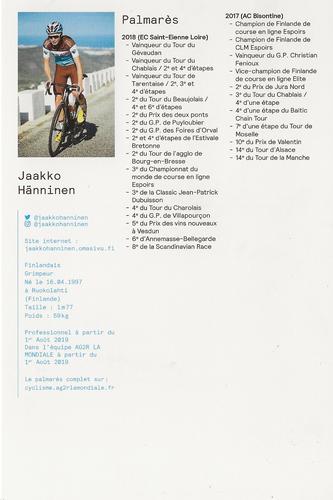 2019 AG2R La Mondiale #NNO Jaakko Hänninen Back